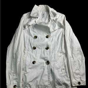 💙🤍 Gap White Double Breasted Trench Jacket Coat Medium 🤍💙